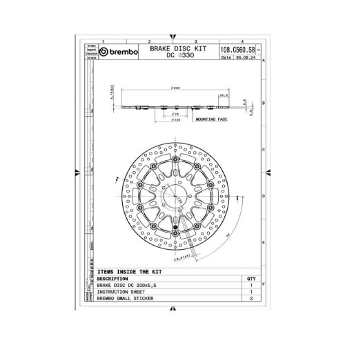 BREMBO 108C56058 Kit Disco Freno Anteriore Tondo Flottante THE GROOVE