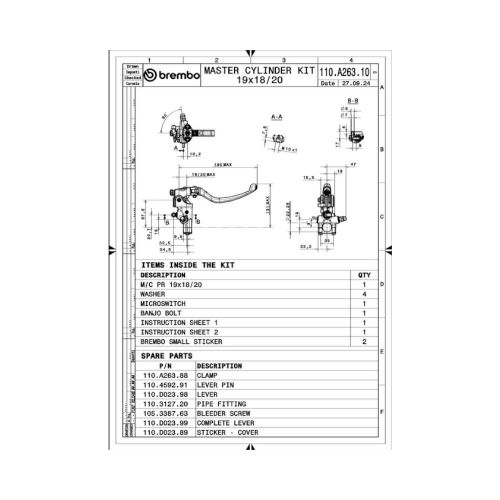 Pompa Freno Radiale BREMBO 19RCS Interasse Regolabile 110A26310