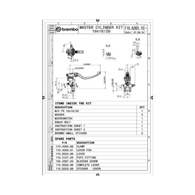 Pompa freno anteriore radiale forgiata Brembo 19RCS con leva snodata e interruttore stop