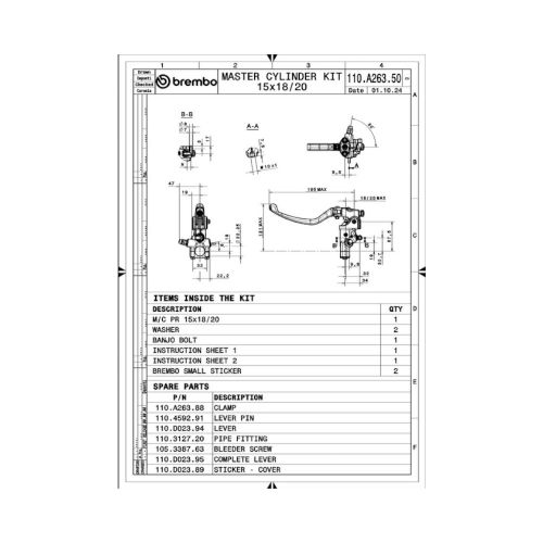 Pompa frizione / freno posteriore radiale forgiata Brembo 16RCS con leva snodata