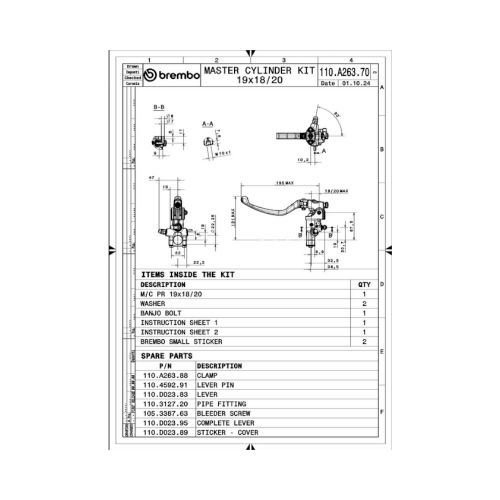 Pompa frizione radiale forgiata Brembo 19RCS con leva snodata