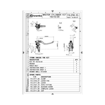 Pompa freno anteriore radiale con leva corsa a vuoto regolabile BREMBO 19RCS CORSACORTA