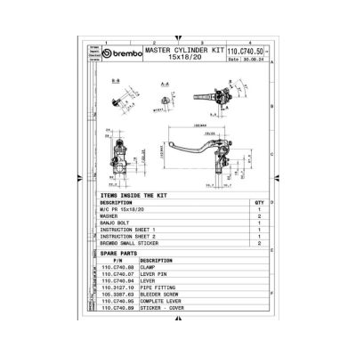 Pompa frizione radiale Brembo 16RCS CORSACORTA con leva snodata corsa a vuoto regolabile