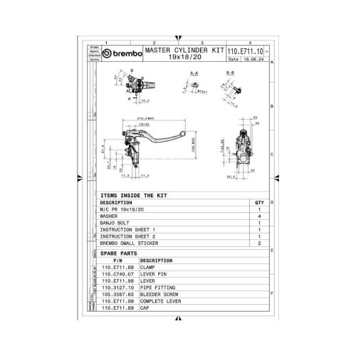 Pompa freno anteriore radiale con leva corsa a vuoto regolabile BREMBO 19RCS CORSACORTA RR