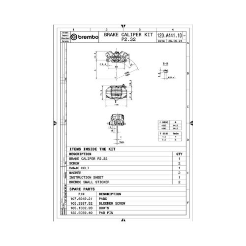Pinza Freno Brembo GP2-SS corpo ossidazione dura Assiale 2 pistoncini 34 mm interasse fori 84 mm