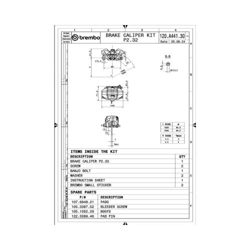 Pinza Freno Brembo GP2-CR Assiale 2 pistoncini 34 mm interasse fori 84 mm