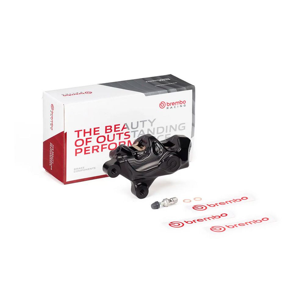 Pinza Freno Anteriore Sinistra Fissa Assiale Brembo 484 LOGONERO corpo nero 4 pistoncini 32 mm interasse fori 69,1 mm