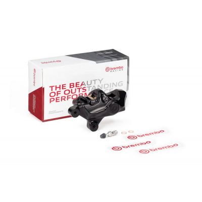 Pinza Freno Anteriore Sinistra Fissa Assiale Brembo 484 LOGONERO corpo nero 4 pistoncini 32 mm interasse fori 69,1 mm
