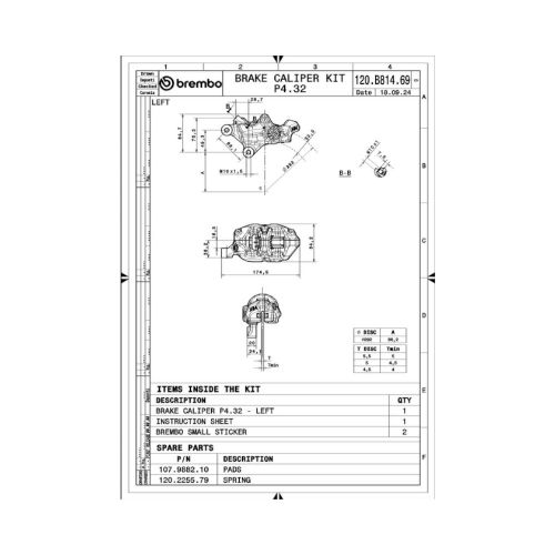 Pinza Freno Anteriore Sinistra Fissa Assiale Brembo 484 LOGONERO corpo nero 4 pistoncini 32 mm interasse fori 69,1 mm