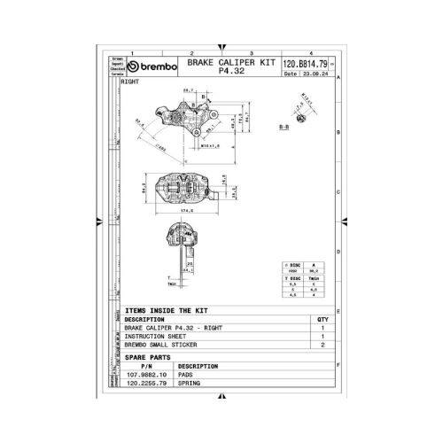 Pinza Freno Anteriore Destra Fissa Assiale Brembo 484 LOGONERO corpo nero 4 pistoncini 32 mm interasse fori 69,1 mm