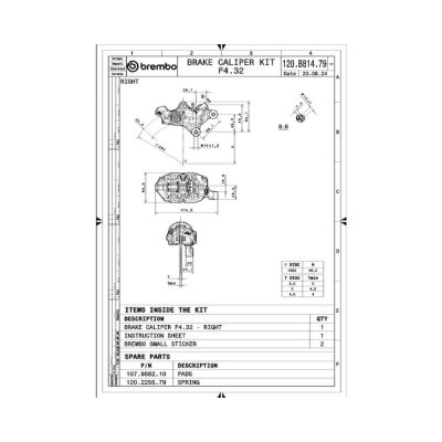 Pinza Freno Anteriore Destra Fissa Assiale Brembo 484 LOGONERO corpo nero 4 pistoncini 32 mm interasse fori 69,1 mm