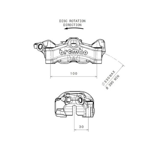Pinza Freno Anteriore Sinistra Fissa Radiale Brembo STYLEMA corpo titanio 4 pistoncini 30 mm interasse fori 100 mm