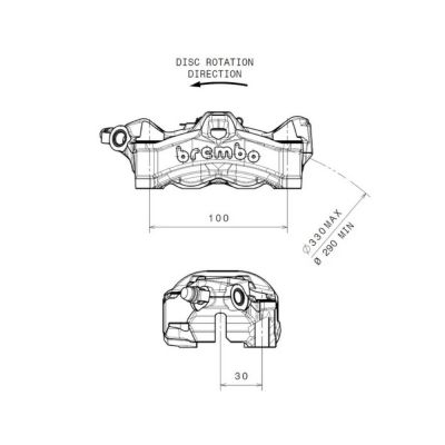 Pinza Freno Anteriore Sinistra Fissa Radiale Brembo STYLEMA corpo titanio 4 pistoncini 30 mm interasse fori 100 mm