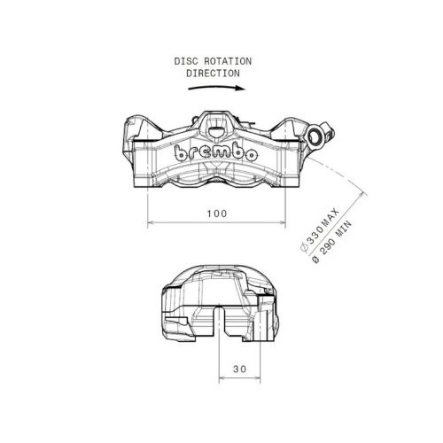 Pinza Freno Anteriore Destra Fissa Radiale Brembo STYLEMA corpo titanio 4 pistoncini 30 mm interasse fori 100 mm