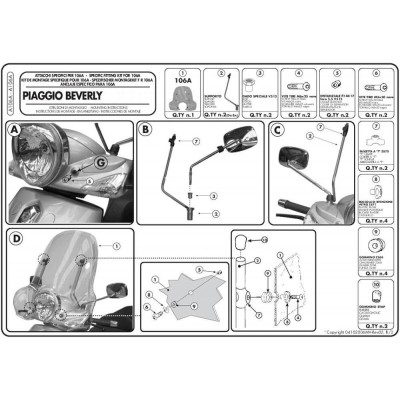 Kit Parabrezza Trasparente GIVI 106A + A106A per Piaggio Beverly 500 e Tourer