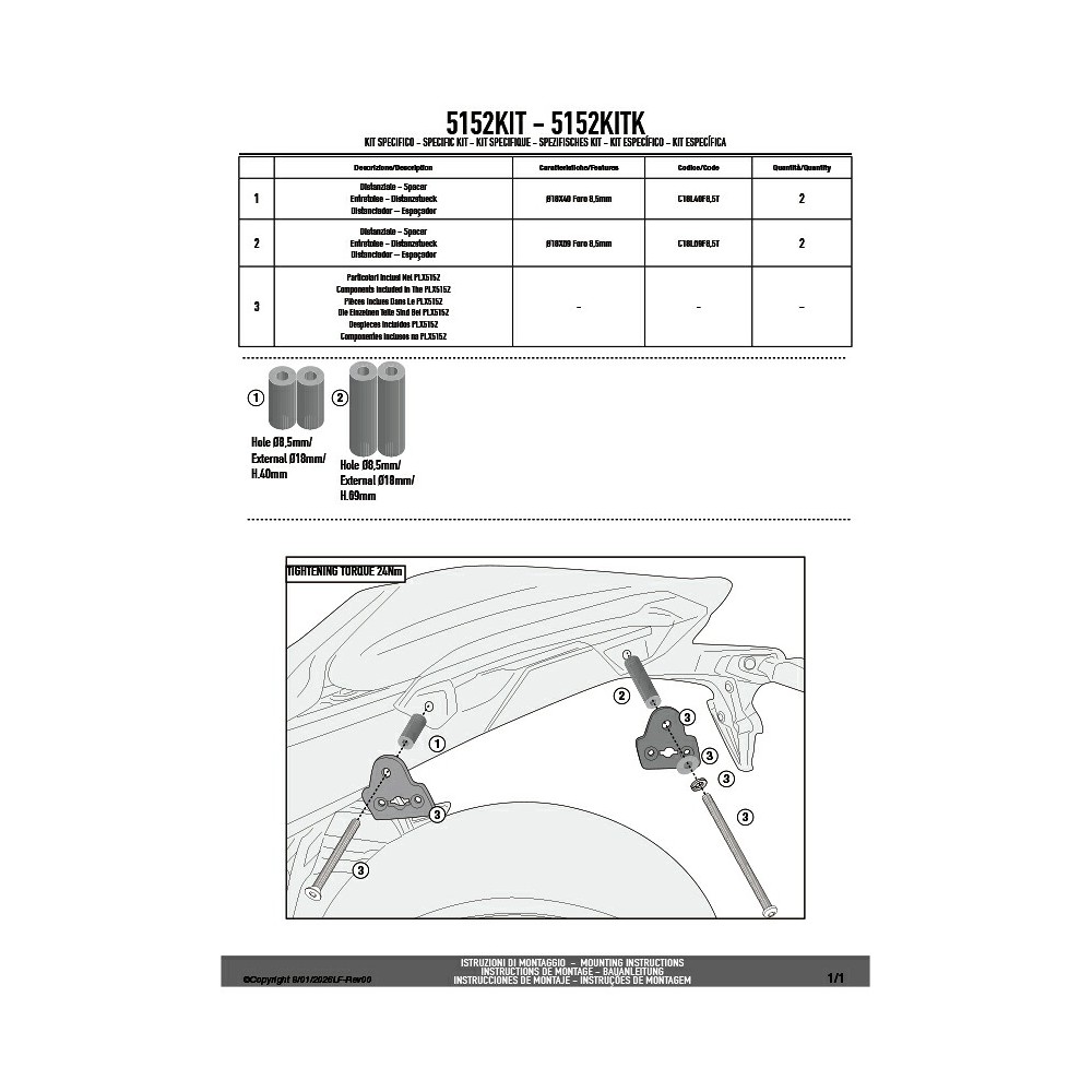 Kit GIVI 5152KIT Attacco Telai PLX5152 senza Bauletto Posteriore
