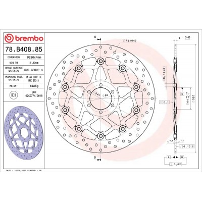 Disco Freno Anteriore BREMBO 78B40885 Serie Oro Flottante Tondo