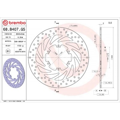 Disco Freno Anteriore BREMBO 68B407G5 Serie Oro Fisso Tondo