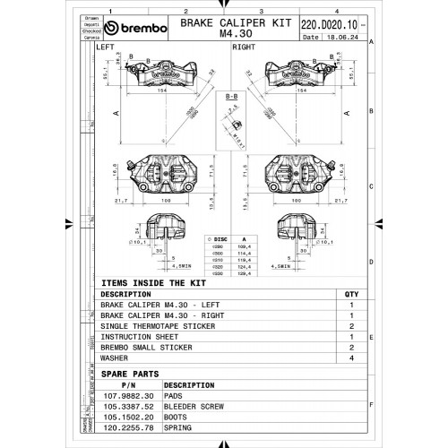 Kit Pinze Freno Anteriori BREMBO STYLEMA Radiali Monoblocco 100mm Titanio