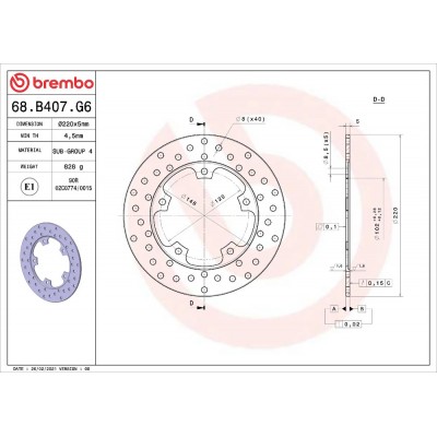 Disco Freno Posteriore BREMBO 68B407G6 Serie Oro Fisso Tondo