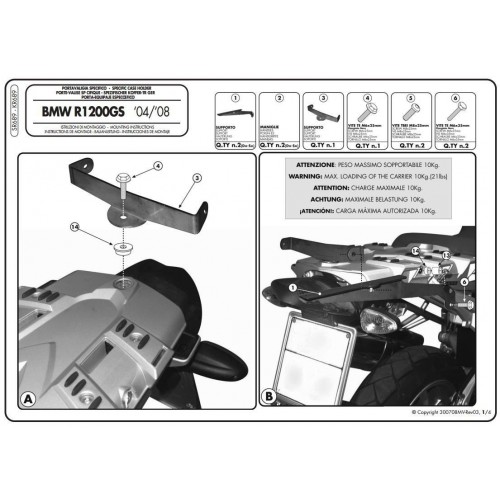 Attacco per Bauletto Valigia posteriore GIVI MONOKEY per BMW R 1200 GS 2004 / 2012