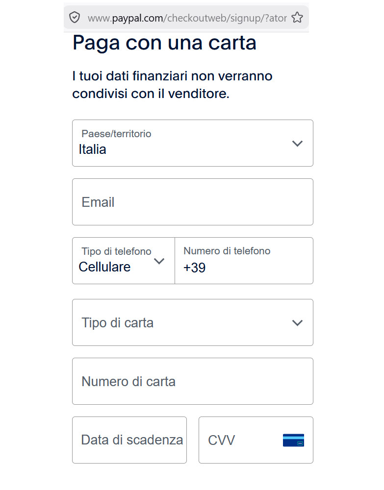 Pagamento con carta di credito su Paypal